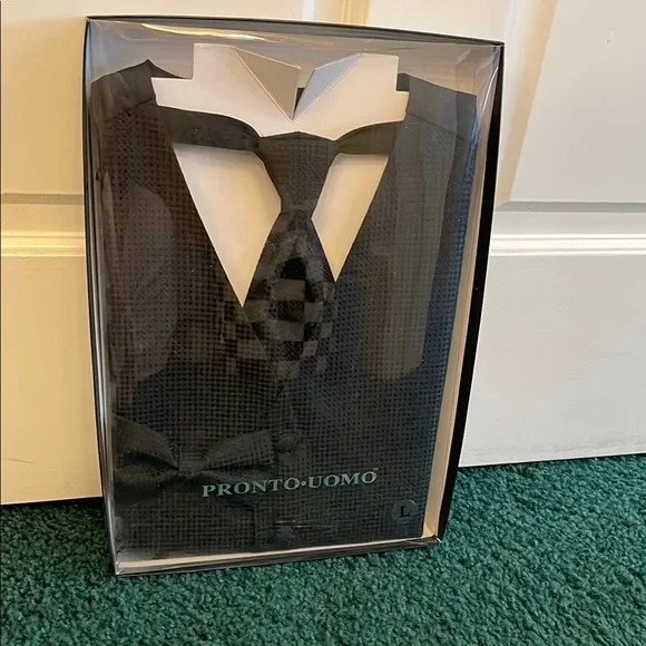 Pronto Uomo Black Vest with Tie and Bow Tie Set - Picture 1 of 3